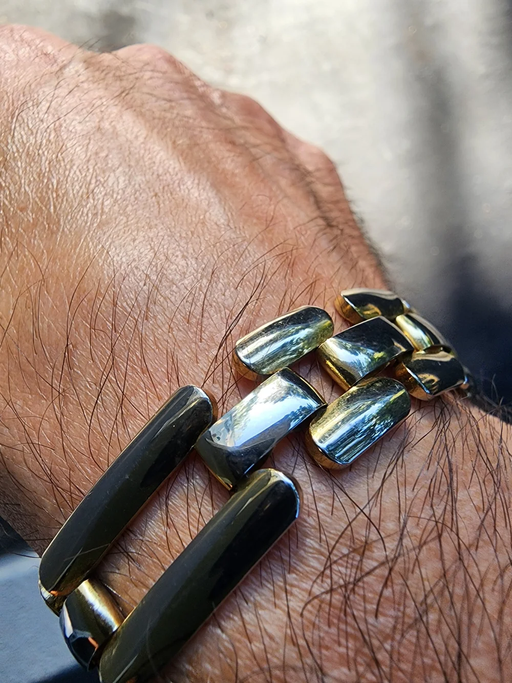 8.5in Handmade Gold and Silver Men's Link Bracelet - Sleek Two-Tone Chain